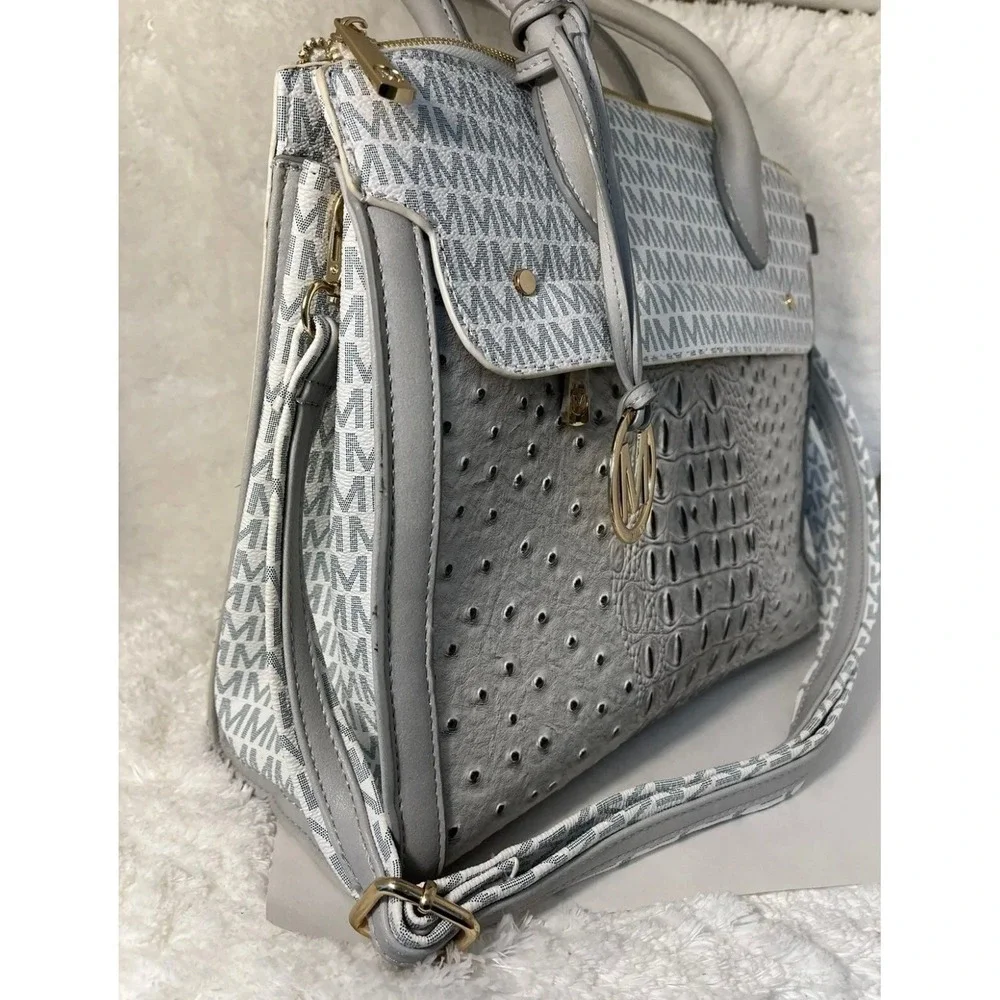 MFK Collection Reidy Gray Faux Leather Satchel Purse Shoulder Bag Crossbody Tote